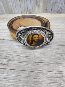 Gebrauchter 32" handgefertigter Ledergürtel mit Schnalle Christi. - Bild 1 von 6