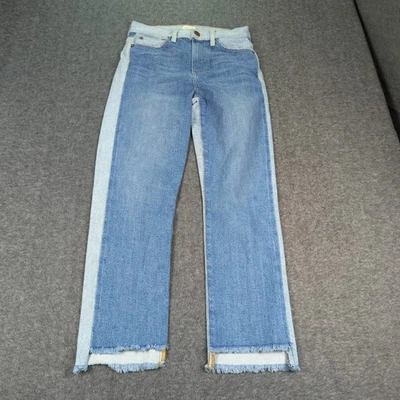 Alice Olivia Jeans Womens 26 Blue Two Tone Step Fray Straight Boyfriend Stretch - Image 1 of 4