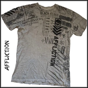 AFFLICTION Black Cloud Skull + Wings T-Shirt Leather Embellishments Men's Large  - Picture 1 of 6