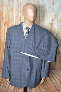 Josh A Bank Men Gray Check Wool Gray 2 Button Suit Sz 52R Wst 46x29 - Picture 1 of 20