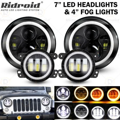 Para Jeep Wrangler JK 2007-2018 Combo PUNTO 7"" LED Faros Antiniebla Kits Halo Foto 1 de 4