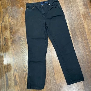 Bill Blass Stretch Jeans Größe 12 schwarz Denim gerades Bein klassischer 5-Pocket-Stil - Bild 1 von 8