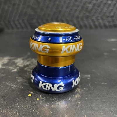 Milticolor 金色/蓝色 Chris King 无螺纹耳麦 - 1 1/8 - 二手 — 第 1/4 张图片