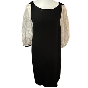 Hoss Intropia Anthro Black Dress Women's 8 Ivory Polka Dot Sleeve Cocktail Party - Picture 1 of 4