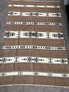 MEXICAN BLANKET/RUG HAND WOVEN WOOL 66"X96" - Picture 1 of 5