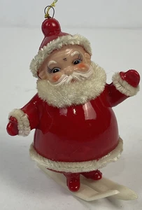 Vintage Christmas Tree Ornament Decoration MCM Santa Claus Skiing Skis Plastic - Picture 1 of 9
