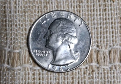 Moneda de cuarto de ceca 1965 error sin marca de ceca Foto 1 de 4