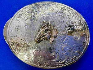 Hebilla de cinturón grande SSS cabeza de caballo semental Mustang de colección esterlina y níquel - Imagen 1 de 19