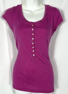 Y2K Old Navy Perfect Henley Button Top Women XL Y2K Elena Gilbert Preppy Fuchsia - Picture 1 of 13