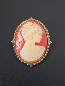 Cameo Brooch Gold Tone Victorian Style Carved Pin Vintage - Picture 1 of 4
