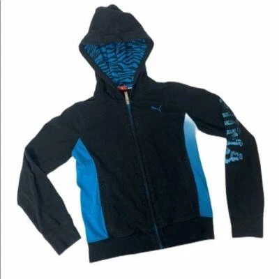 Толстовка с капюшоном для девочек большая черная и синяя с длинным рукавом на молнии спортивная детская - Изображение 1 из 4