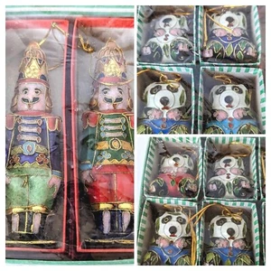 Vintage Cloisonne Ornament Panda Bears & Soldiers Set Gold Christmas Holiday  - Picture 1 of 11