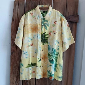 Tommy Bahama Camisa Hawaiana Amarilla Retazos Seda Abotonada Campamento Para Hombres Grande *A - Imagen 1 de 14