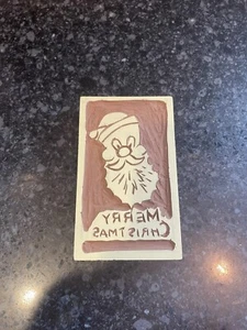 VTG Carved Wood Merry Christmas Card Printing Block Santa Stamp Folk Art 3”x5” - Picture 1 of 2