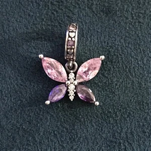 Sterling Silver 925 , Pink & Purple Butterfly Slide Bracelet Charm Pendant - Picture 1 of 4