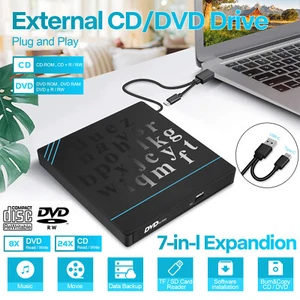 7-in-1 USB External DVD CD Disc Burner Player Reader Optical Drive for PC Laptop - Picture 1 of 13
