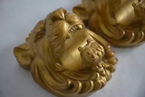 Juego de 3 cabezas de león pintadas en oro vintage decoración yeso hecho en EE. UU. - Imagen 1 de 11