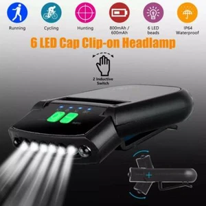 Rechargeable USB LED Headlamp Clip on Cap Hat Light Head Torch Fishing Camp Lamp - Picture 1 of 11