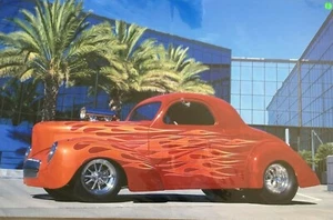 1940 Willys Flamed Street Rod Red Car 24"X36" Poster. - Picture 1 of 1