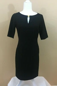 Tahari by ASL Women's Black Short Sleeve Career/Casual Dress Keyhole Size 2 - Picture 1 of 7