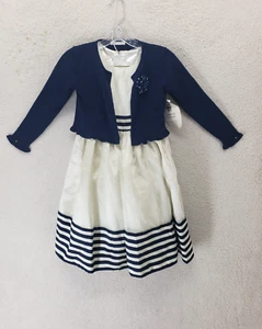 American Princess Girls Dress 8 Blue Striped 100%Polyester Cardigan Formal Dress - Picture 1 of 18