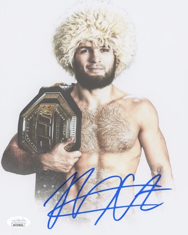 Khabib Nurmagomedov Signed 8x10 Photo With Belt UFC JSA Witness COA Proof Cover