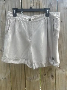 Pantalones Cortos J. Jill Mezcla Lino Beige Cintura Elástica Con Bolsillos Talla 14 - Imagen 1 de 7