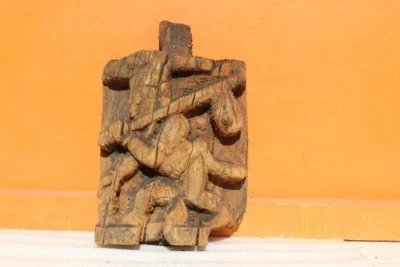 Wooden Panel Carved Man Old Vintage Indian Home Decor - Image 1 of 4