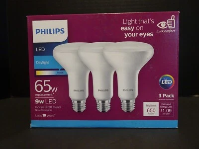 Philips 9w LED BR 30 Indoor Flood Daylight 5000K Non Dimmable 3 Pk - Image 1 of 3