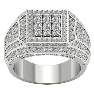 Anillo de boda para hombre SI1 G 2,40 quilates diamante redondo natural oro blanco 14 k 15,30 mm Foto 1 de 4