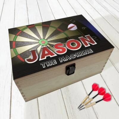 Personalised Darts Fan Wooden Keepsake Memory Box Memorabilia Dart Box - Image 1 of 3