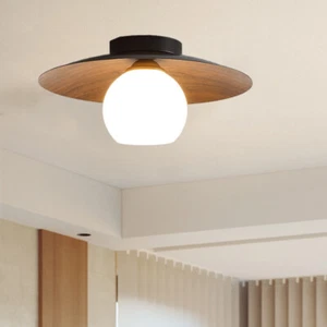 Modern Walnut Shade Semi Flush Mount Ceiling Light Globe Glass Pendant Light - Picture 1 of 9