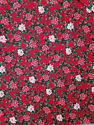 READ DESC - VIP Cranston Print Works Red Holiday Poinsettia Floral Fabric 4.8yds - Image 1 of 4