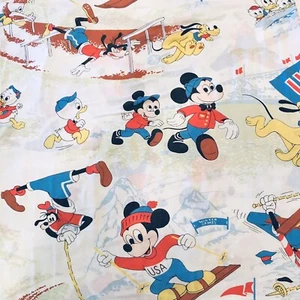 Vintage Disney Mickey Mouse Twin Flat Bed Sheet Winter Summer Games USA - Picture 1 of 5