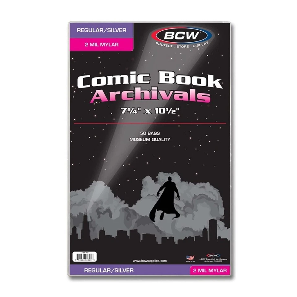 Pack of 50 BCW Silver Age Comic Book 2 Mil Mylar Bags - Acid Free Archival Safe