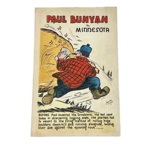 Postal Paul Bunyon en Minnesota Artista Firmado Chester Klock De Colección B50 - Imagen 1 de 2