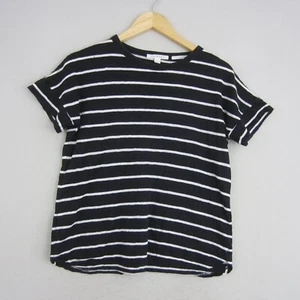 Trenery Top Womens Small 10 Black White Striped Linen Tee T-Shirt Stretch Casual - Picture 1 of 14
