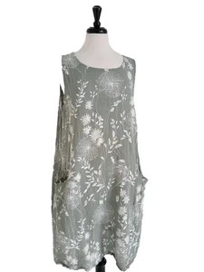 Made in Italy Kleid Langenlook Khaki Pusteblume mit Taschen -UK 12 14 16 18 - Bild 1 von 12