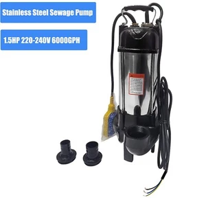 1.5HP Sewage Grinder Sump Pump W/Float Heavy Duty Stainless Steel 6000GPH 220V - Picture 1 of 12