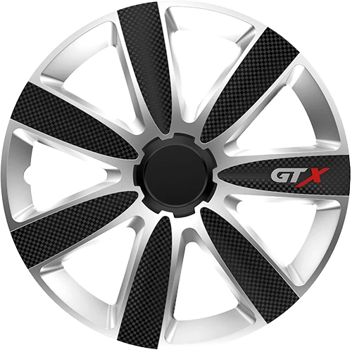 Wheel Trims 16" Hub Caps GTX Carbon Black/Silver Covers Set of 4 Silver Fit R16 - Image 1 of 1