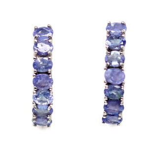 NATURAL BLUE TANZANITE EARRINGS 925 STERLING SILVER WHITE GOLD PLATED