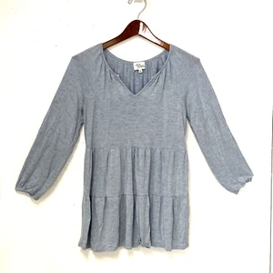 Meliertes blaues Stufen Pull Over Boho Top von Ava James Gr. S - Bild 1 von 7