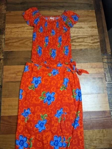 Womens 100% Rayon Rouched Top Wrap Skirt Set Red Blue Floral Print L/XL Stretch - Picture 1 of 11