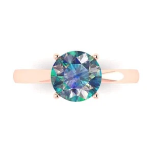 2Ct Round Cut Blue Moissanite Solitaire Engagement Ring for Women, 14K Rose Gold - Picture 1 of 11