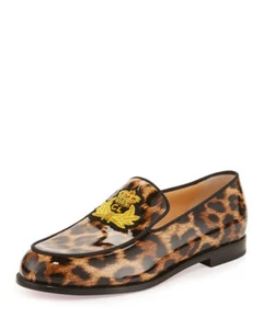 CHRISTIAN LOUBOUTIN Laperouza Brown Gold Leopard Print Patent Leather Loafer 36 - Picture 1 of 6
