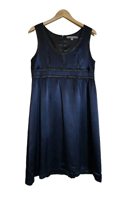 Vestido Proenza Schouler Target Seda Sin Mangas Azul Marino Negro Borde Junior's 13 Foto 1 de 4