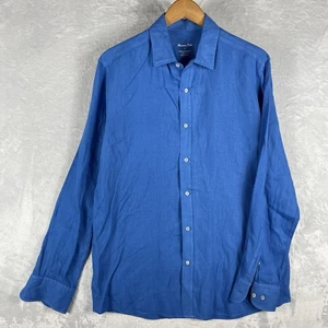 Massimo Dutti Linen Shirt Mens Large Blue Long Sleeve Button-Down Turkey - Picture 1 of 5