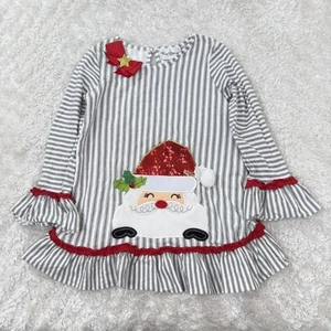 Rare Editions Dress Girls 7 Holiday Santa Red Sequin Long Sleeve Striped Party - Picture 1 of 13