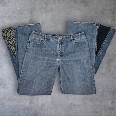 Tahari Upcycled Bell Bottom Hippie Patchwork Jeans Denim Size 34 A107 - Image 1 of 4
