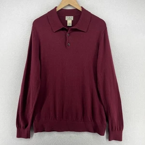 LL BEAN Sweater Mens M Wicked Soft Cotton Cashmere Rugby Golf Polo Pullover Red - Picture 1 of 12